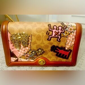 Coach Keith Haring Colab, fold over crossbody with patches.